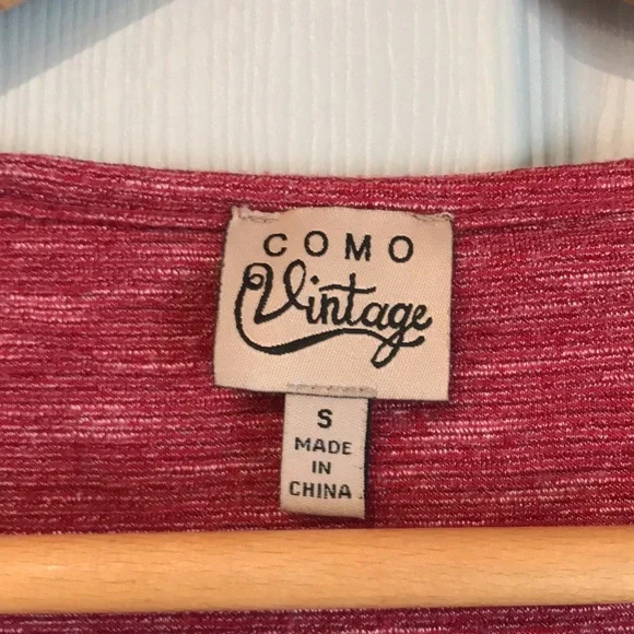 Como Vintage Women's S Red Fall Poly Rayon Button Knit Short Sleeve VNeck Top - Picture 4 of 6